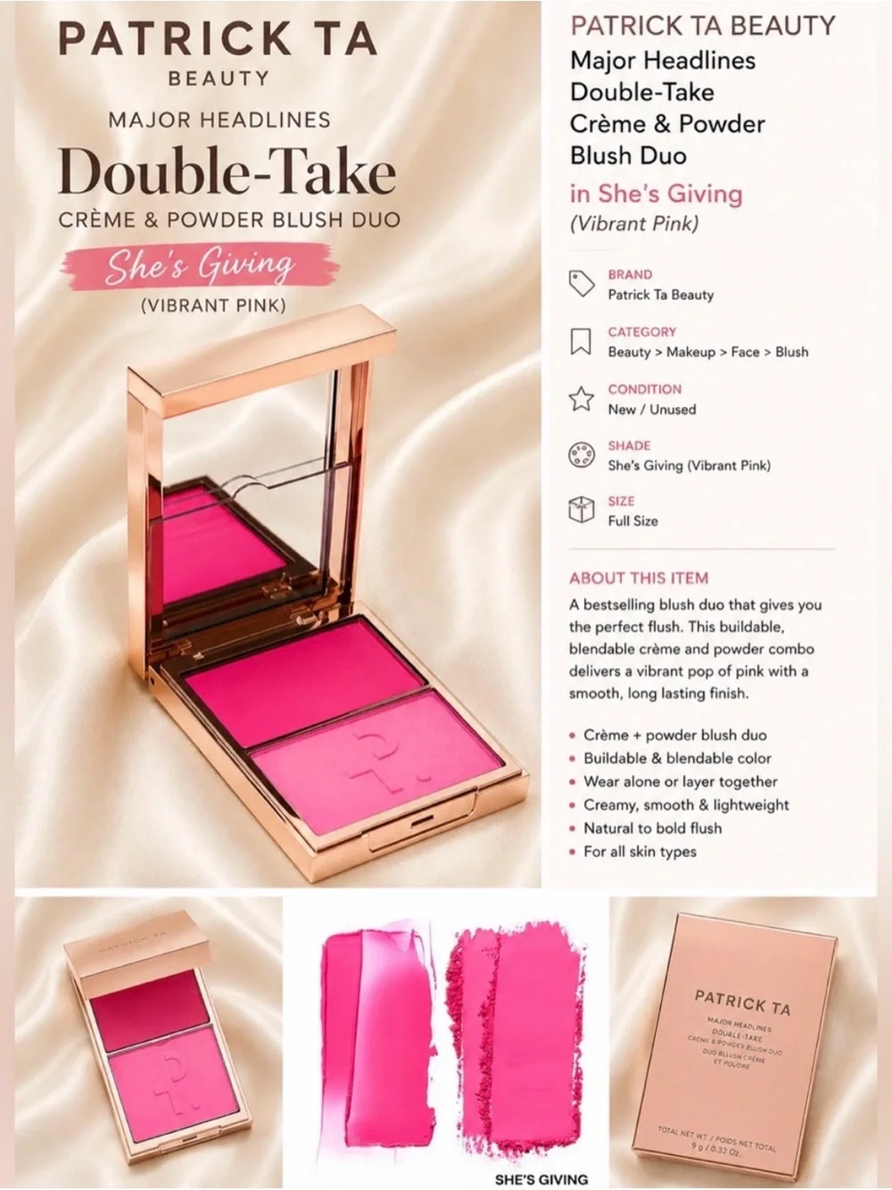 Patrick TaMajor Headlines Double Take. Cream  & Powder Blush Duo